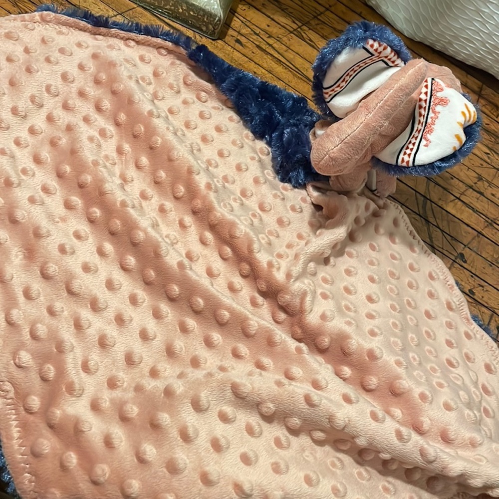 Homemade elephant plush security blanket pink blue